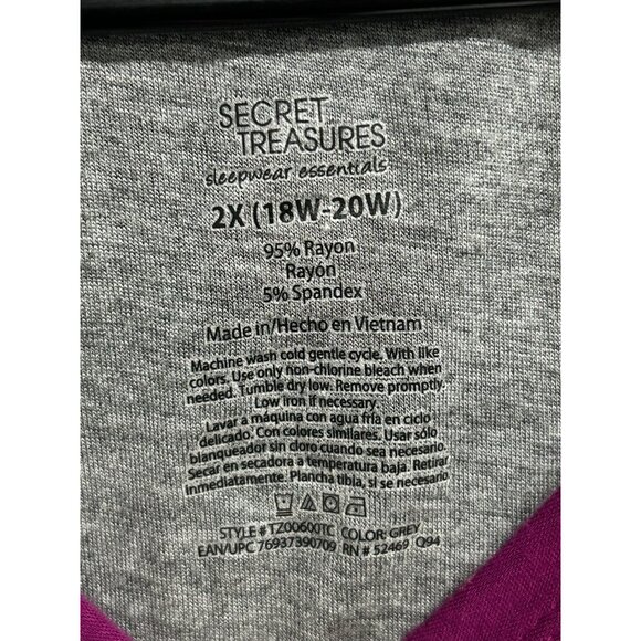 Secret Treasures Womens Gray Pajama Top Multicolor Sleeves Sz 2X - Picture 5 of 8